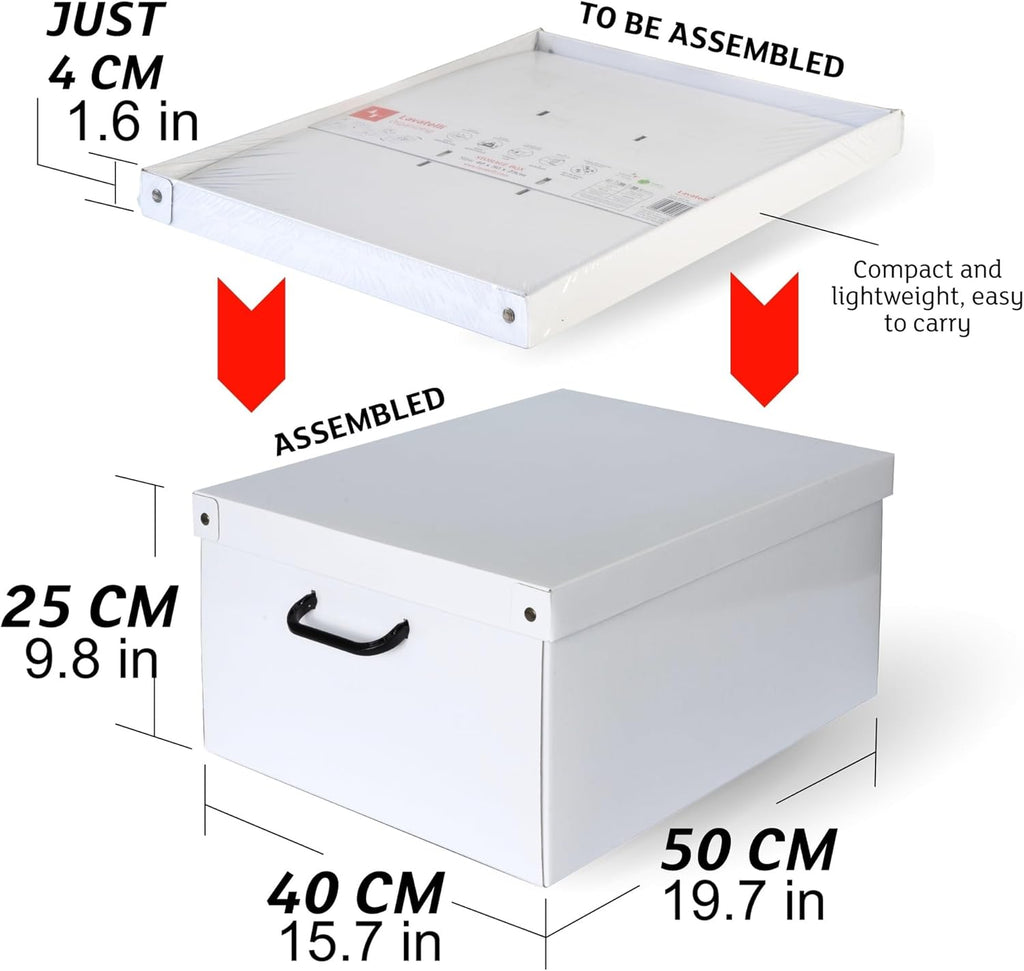 Lavatelli: Storage Box 6 Pack: Large - Map - Lid & Side Handles, Decorative Cardboard Organizer, Stacks-Folds, Home-Clothes-Toys, 19.7 x 15.7 x 9.8