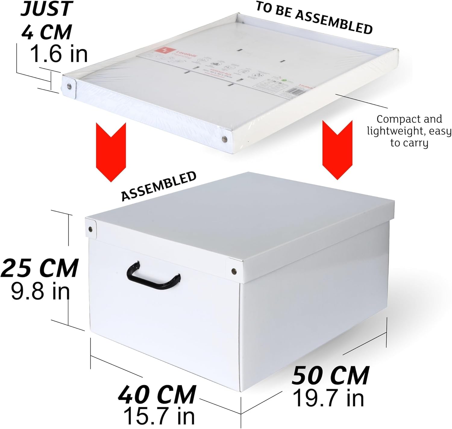 Lavatelli: Storage Box 6 Pack: Large - Map - Lid & Side Handles, Decorative Cardboard Organizer, Stacks-Folds, Home-Clothes-Toys, 19.7 x 15.7 x 9.8