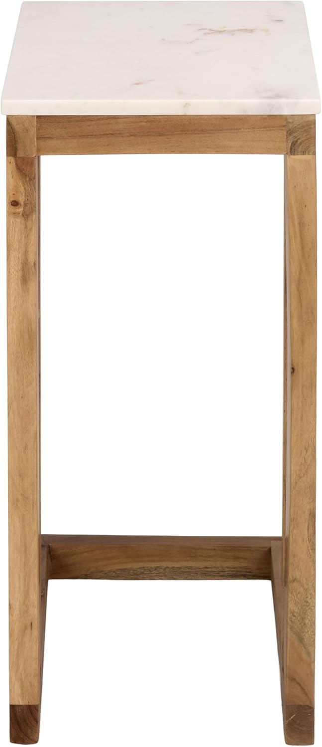 SAFAVIEH Furniture - Zinaida Accent Table - White & Natural - Marble Top Solid Wood C Table - Modern Side Table - Fully Assembled - Ideal for Living Room, Bedroom, 14" W x 17" D x 22.5" H (ACC3757A)