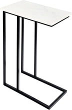 Eyely DNE4005A Mae 24.25" Designer Metal C-Shaped End Table and Side Couch Table w/White Marble Top for Living Room, Bedroom, Black