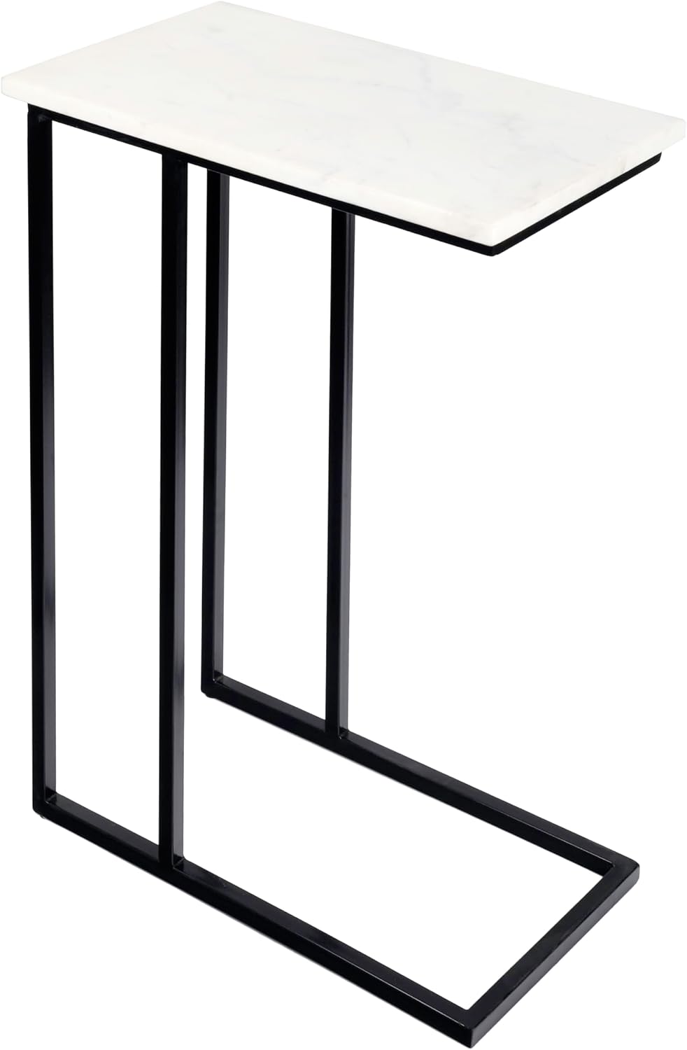 Eyely DNE4005A Mae 24.25" Designer Metal C-Shaped End Table and Side Couch Table w/White Marble Top for Living Room, Bedroom, Black