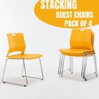 Waiting Room Pack of 4 Plastic Chairs for Office Guest & Reception, Stacking for Meeting Room, Office Lobby, Yellow