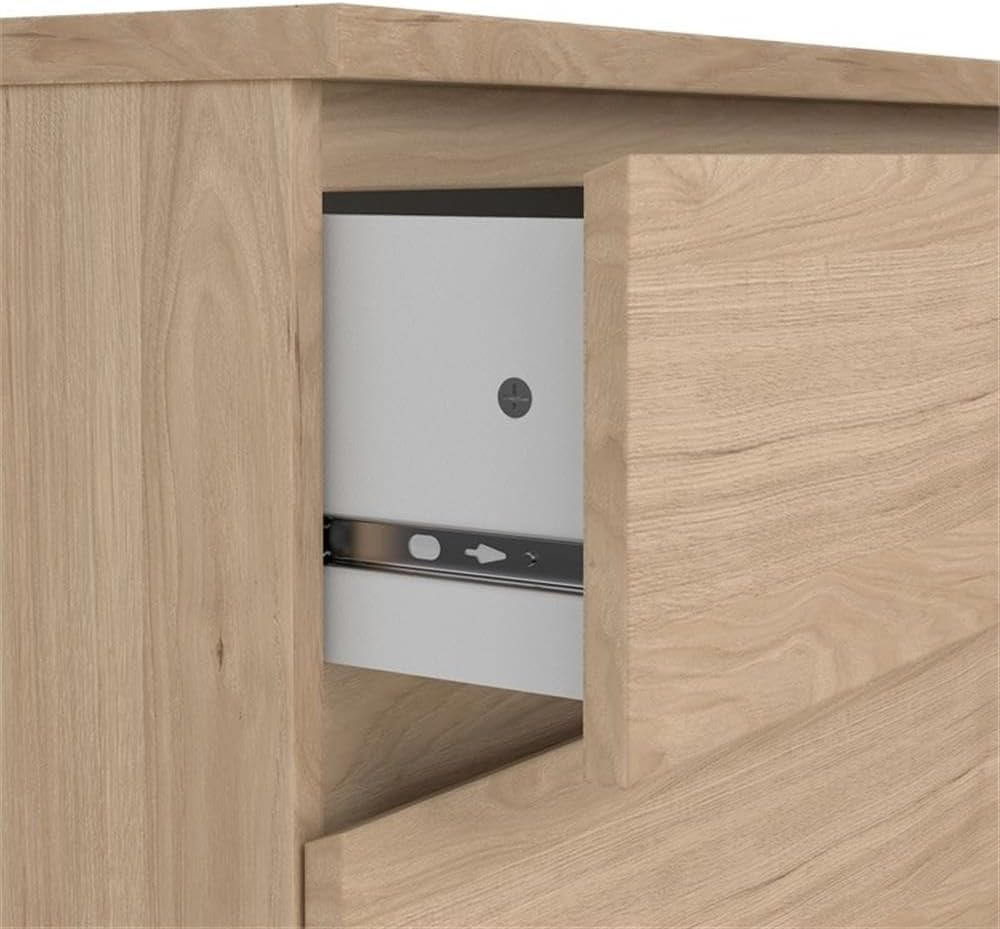 Pemberly Row Contemporary 3-Drawer Chest, Engineered Wood, Jackson Hickory Finish, Compact Design, Handle-Free Drawers, Smooth Metal Glides, Dorm or Small Living Space Storage Solution