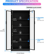 Dystler 65" Display Cabinet with Glass Doors, 5-Tier Curio Cabinet with Motion Sensor RGB Lights, Modern Display Case with Adjustable Shelves for Collectibles, Figures, Books, Black