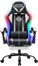 RGB Gaming Chair with LED Lights Massage Computer Chair Ergonomic High Back Video Game Chair with Footrest and Adjustable Lumbar Support Gamer Chairs with Linkage Armrest White and Black