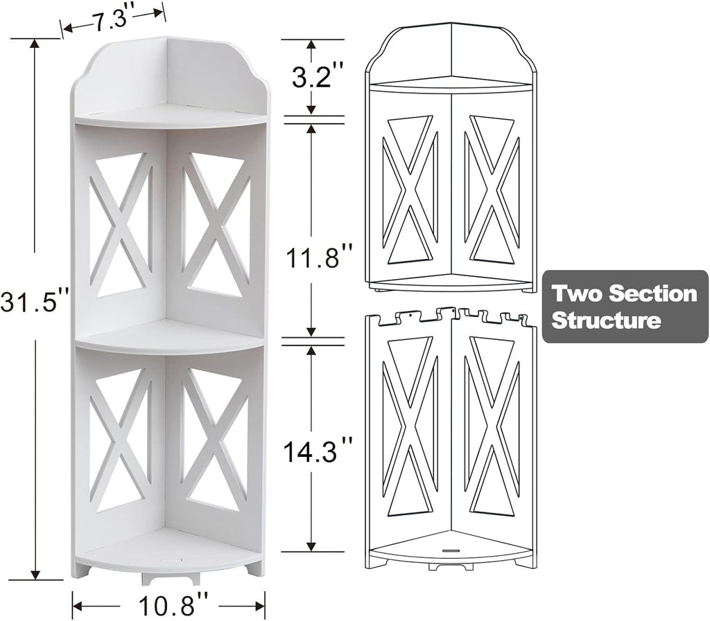 J JINXIAMU Corner Shelf Stand, Storage Organizer Great for Bathroom, Corner Shelf Perfect for Small Space,Waterproof Stand Also Use for Toilet Paper Stand,White