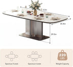 63" Modern Sintered Stone Dining Table for 6, Glossy White Rectangular Kitchen Table with Wood-Reinforced Top & Metal Pedestal Base, for Standard Dining Room, Kitchen & Family Gatherings