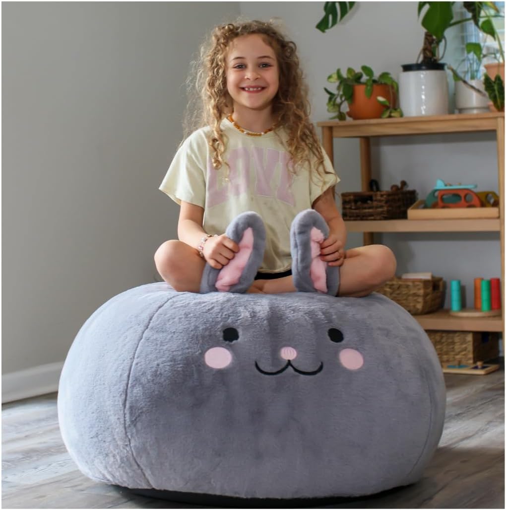 Furry Bean Bag Cover, Faux Fur Bean Bag Chair Cover for Kids, Teens and Adults 32x32x18in (Fluffy Bunny)