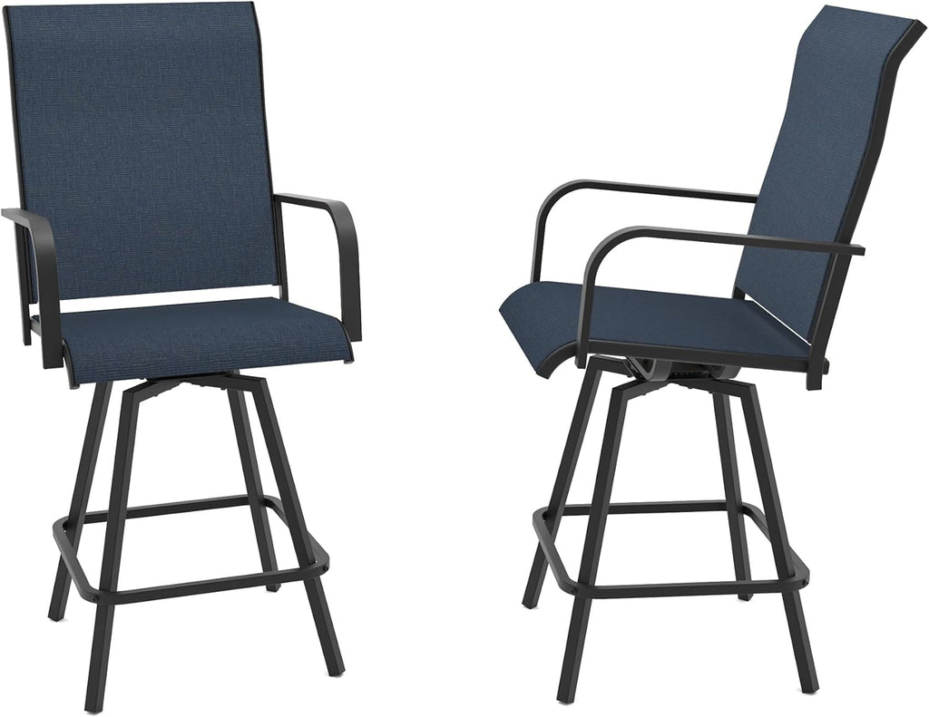 Outdoor Bar Stools Set of 2, 28.4" Pub Height Tall Patio Chairs, All-Weather 360° Swivel Patio Barstools for Outside Garden Poolside Yard, Blue