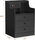 ADORNEVE Black Nightstand with Charging Station & Drawers | Night Stand for Bedroom,End Table with Hutch & 3 Storage Drawers