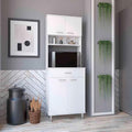 67" Kitchen Pantry Storage Cabinet with Open Shelves & Microwave Stand,Modern Hutch Cabinet Cupboard Credenza with 4 Doors and 1 Drawer for Kitchen, Living Room, White