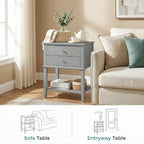 SEJOV EJOV 28" Tall Nightstand Set 2 with 2 Drawers and Open Shelf, Gray | Modern Bedside Table, Larger Wooden End Table Farmhouse Style Night Stand with 26inch Wide Desktop & Spray-painted Surface