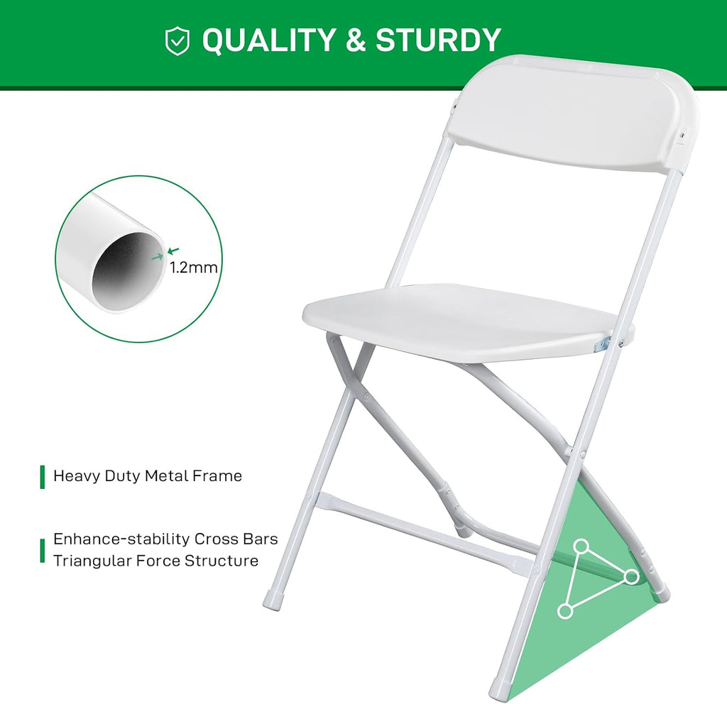10pcs Folding Chair, Plastic Chairs with 330-Pound Capacity, Easy to Fold and Store Suitable for Indoor & Outdoor, Wedding, Party, Restaurant, Meeting Room, Patio and Garden, White