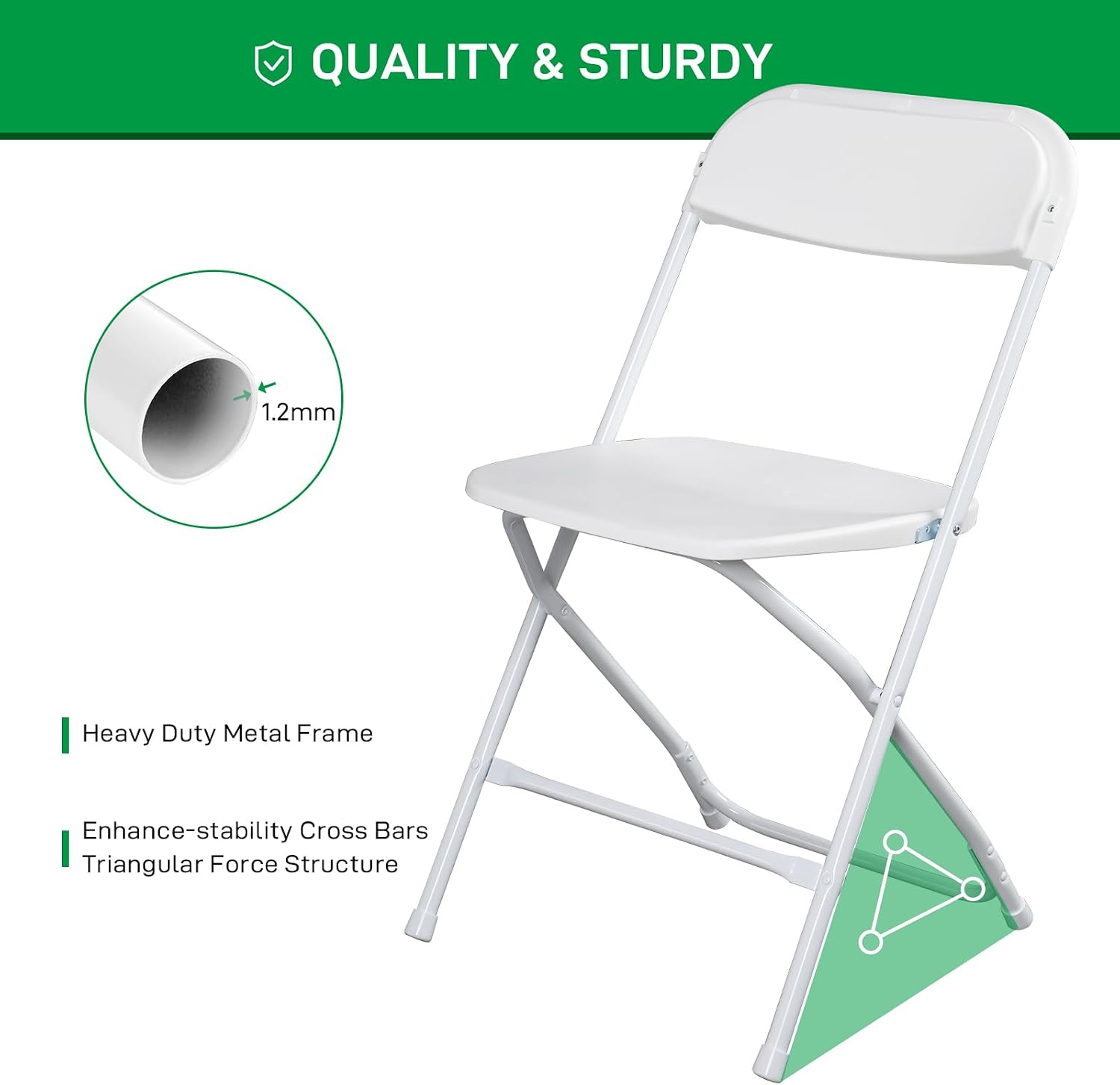 10pcs Folding Chair, Plastic Chairs with 330-Pound Capacity, Easy to Fold and Store Suitable for Indoor & Outdoor, Wedding, Party, Restaurant, Meeting Room, Patio and Garden, White