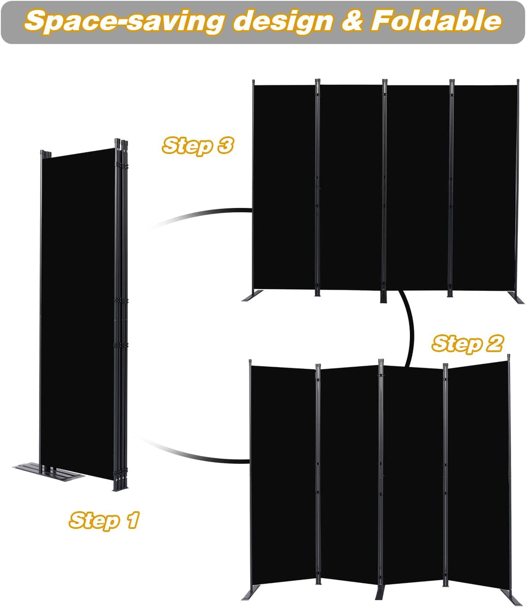CHOSENM Room Divider, 4 Panel Folding Privacy Screens with Wider Feet, 6 Ft Portable Room Partition for Room Separator, Room Divider Panel 88" W X 71" H, Partition Room Dividers Freestanding，Black