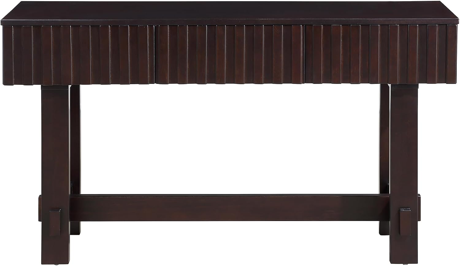 Knocbel Fluted Console Table with 3 Storage Drawers, Farmhouse Mid Century Sofa Table with Solid Wood Legs for Entryway Living Room, 52" W x 15" D x 30" H, Espresso