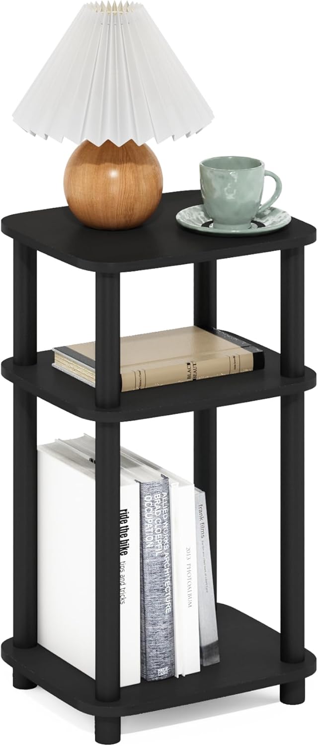 Furinno JUST Side Table, 3-Tier Turn-N-Tube End Table with Open Shelf, Round Curve Corner Night Stand, Bedside Table, Easy Assembly, for Living Room, Bedroom, Americano