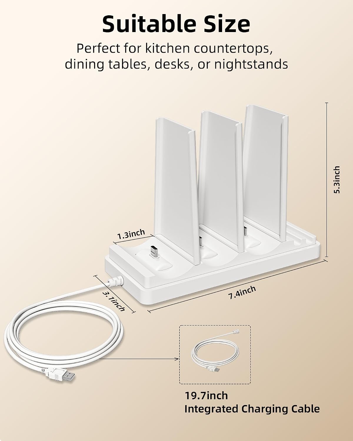 EZVALO Charging Station for Under Cabinet Lighting, Charging Base Compatible with MCGOR, Gritin, 3 Type-C Ports(Adapter Not Included)⁠