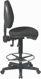 Office Star DC Series Deluxe Ergonomic Adjustable Padded Drafting Chair with 18.5 Inch Chromed Footring and Dual Wheel Carpet Casters, Icon Black Fabric