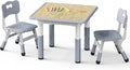 Brelley Kids Table and 2 Chairs Set, Height Adjustable Toddler Desk and Chair Set, Graffiti Desktop, Classroom/Daycare/Home, Children Multi-Activity Table for Ages 3-8