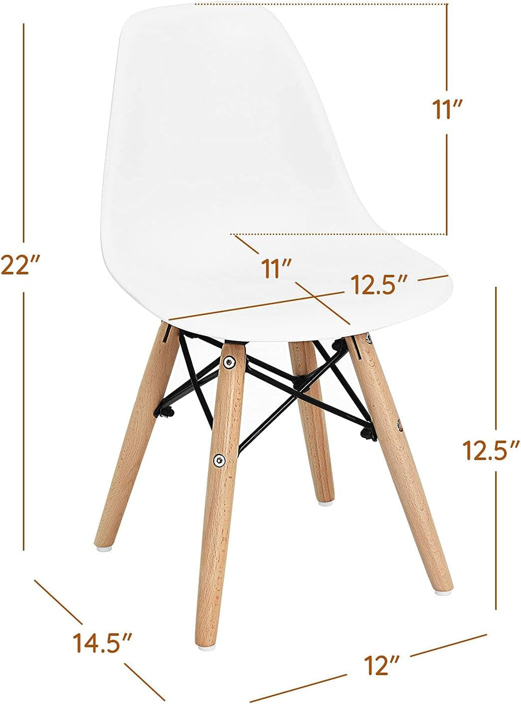 Costzon Kids Chair 4 Pcs, Toddler Chair in Mini DSW Size w/Solid Wood Legs, Wire Steel Base, Curved Backrest, Mid-Century Plastic Study Chair for Children of 3+, Ideal for Nursery, School & Home Use