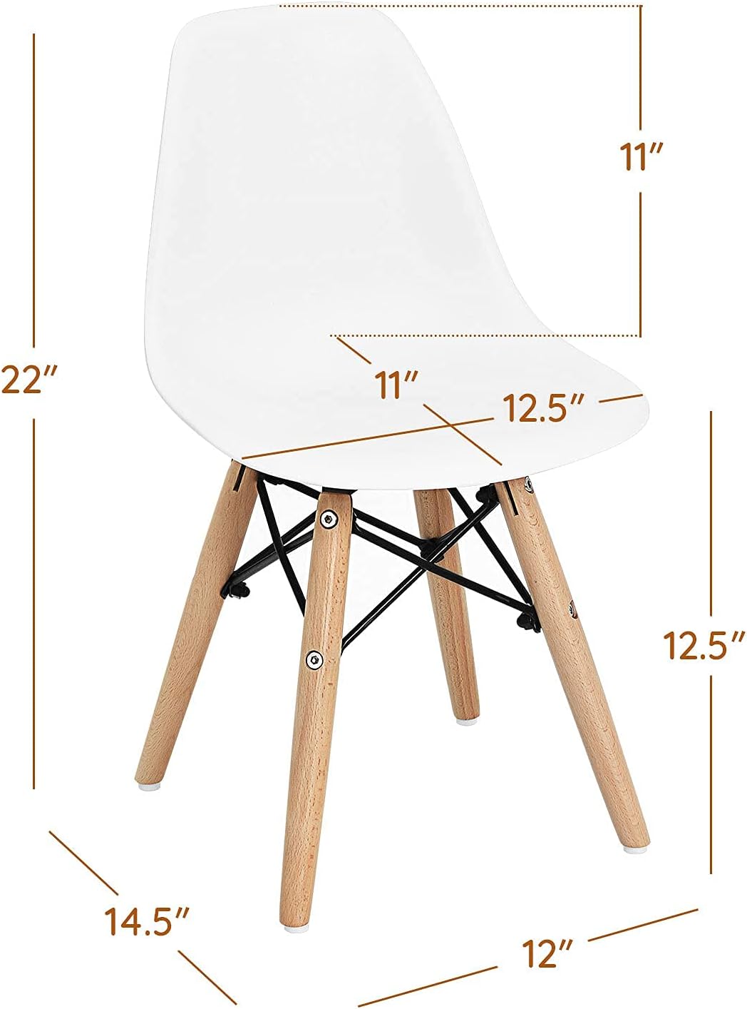 Costzon Kids Chair 4 Pcs, Toddler Chair in Mini DSW Size w/Solid Wood Legs, Wire Steel Base, Curved Backrest, Mid-Century Plastic Study Chair for Children of 3+, Ideal for Nursery, School & Home Use