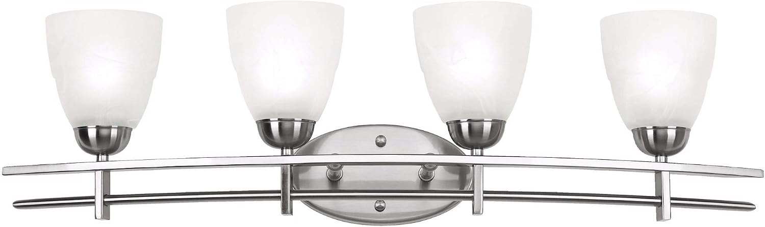 Possini Euro Design Art Deco Modern Wall Mount Light Brushed Nickel Silver Metal Hardwired 33" Wide 4-Light Fixture Trio Marbleized Glass Shades for Bathroom Vanity Mirror House Home Room Decor