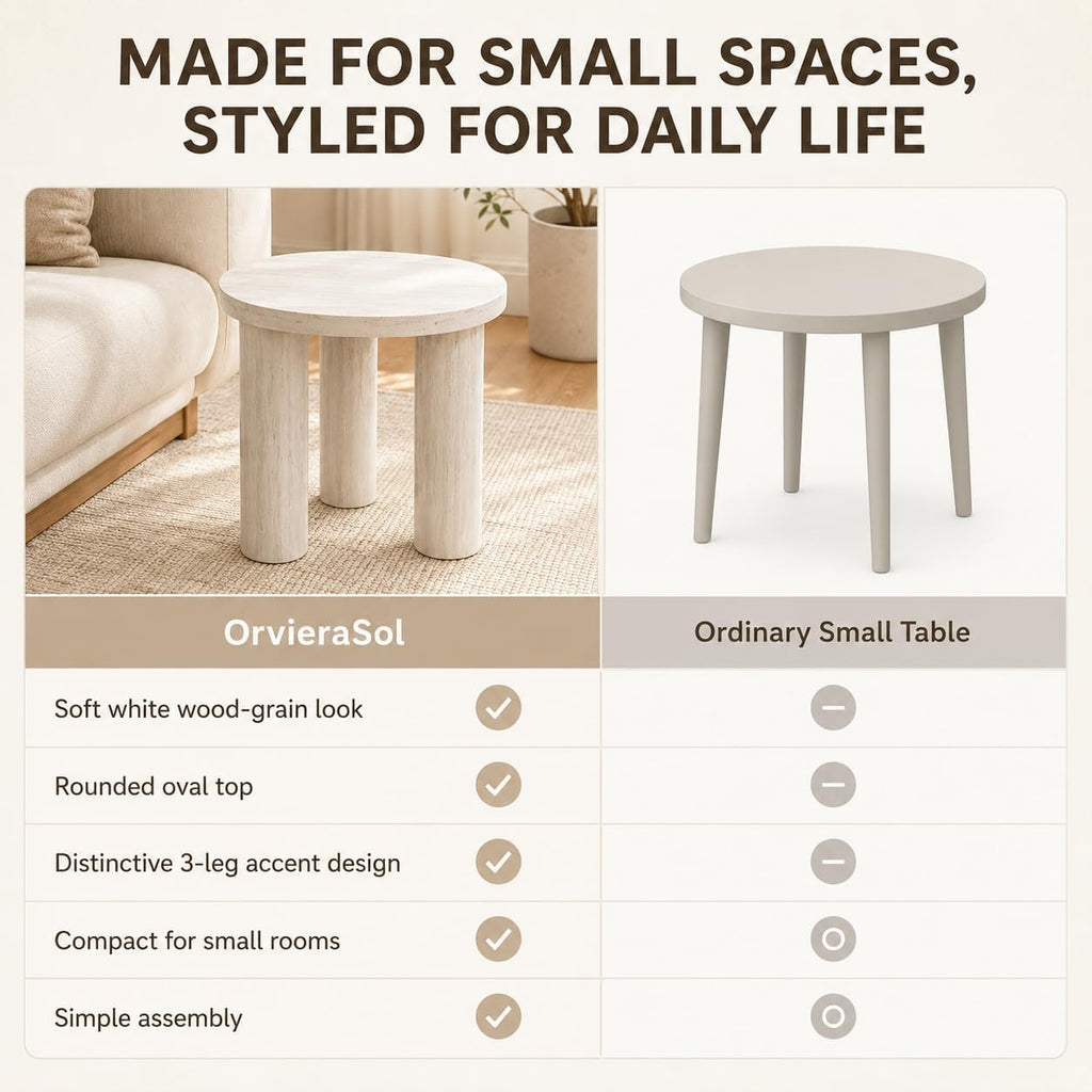 Small Round Side Table, Light Wood Grain End Table with 3 Cylindrical Legs, Modern Nightstand for Living Room, Bedroom, Sofa Side, Apartment