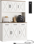 71'' Tall Kitchen Pantry Storage Cabinet with Charging Station, Farmhouse Pantry Cabinet with 3 Drawers & 4 Cabinets, Wide Kitchen Hutch with Countertop for Dining Room, White