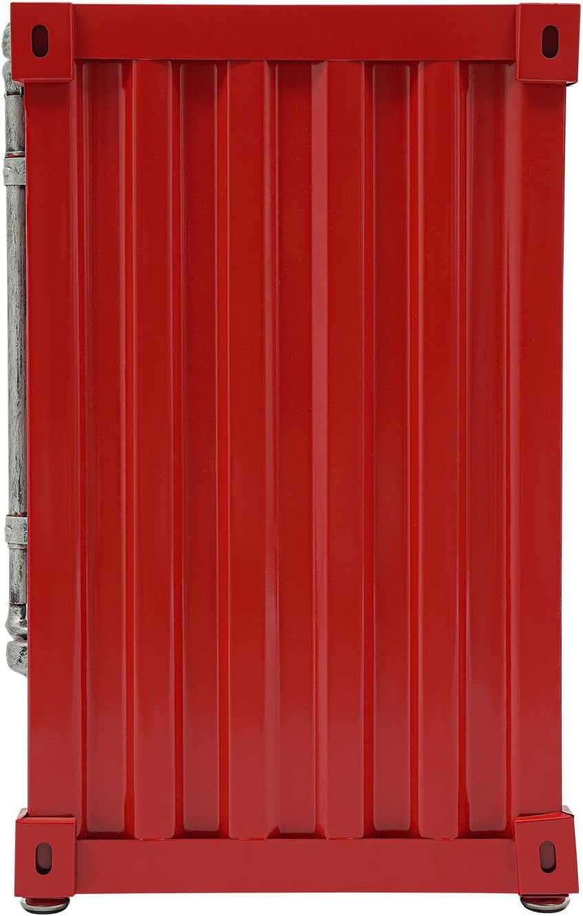 3-Tier Shipping Container Cabinet for Tool Storage - Container Side Table with Drawer, Industrial Bedside Table, Locking Nightstand for Living Room Bedroom Office Garage, 12.6x12.6x19.7in, Red