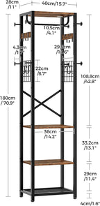 CHOEZON Coat Rack with Shelves, Freestanding Hall Tree, Coat Tree with 16 Hooks and Hanging Rail, Industrial Clothes Stand for Entryway, Hallway, Bedroom, Rustic Brown and Black TYM18BF