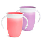 Munchkin® Snack™ Catcher Toddler Snack Cups, 2 Pack, Blue/Green & Miracle® 360 Trainer Sippy Cup with Handles, Spill Proof, 7 Ounce, 2 Pack, Pink/Purple