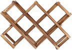 Foldable Wooden Wine Rack, 10-Bottle Expandable Countertop Wine Holder with 8 Individual Slots and Top Storage, Carbonized Pine, No Assembly Required