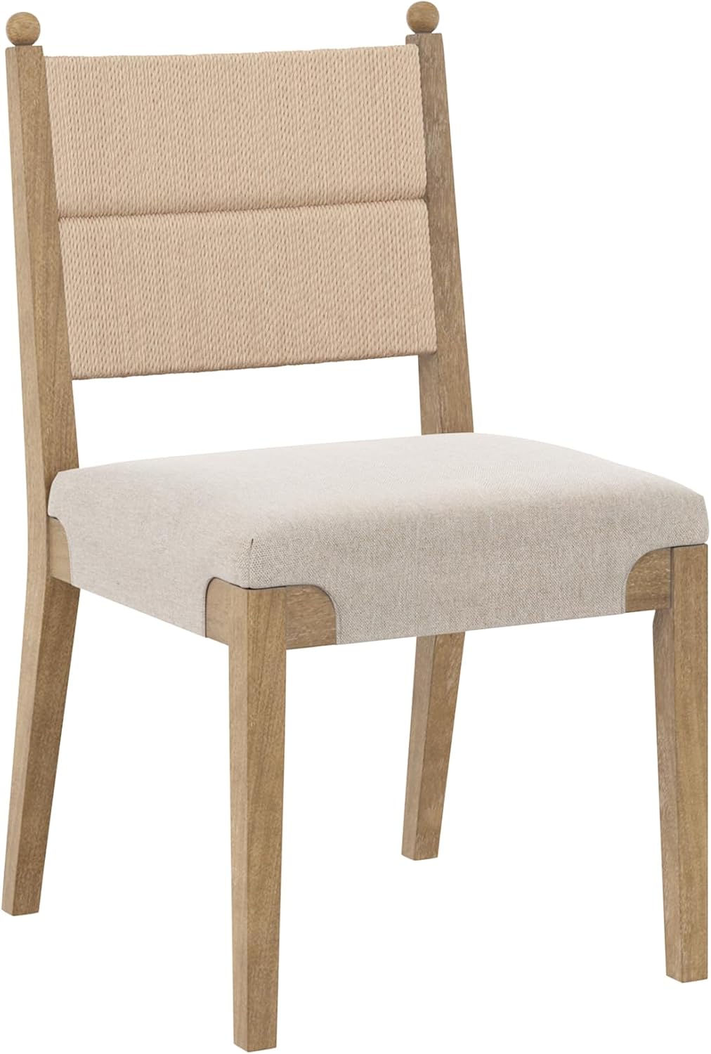 Nathan James Cove Boho Solid Wood Dining Chair with Woven Seagrass Back and Upholstered Seat, Flax/Light Brown Set of 6