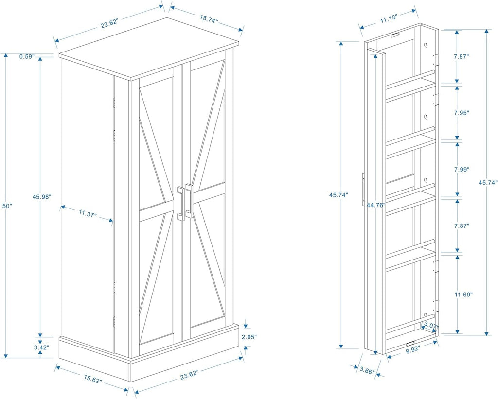50" Tall Wooden Storage Cabinet with 2 Doors and 2 Adjustable Shelves, 4-Tier Kitchen Pantry Storage Cabinet for Kitchen, Living Room, Dining Room and Office, 23.62 inch