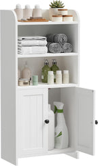 Small Bathroom Storage Cabinet, Freestanding Bathroom Cabinet and Organizer with Shelves, Small Cabinet with Doors for Bathroom, Laundry Room, 7.9" D x 14.6" W x 31" H, White
