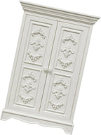 Small-Scale Wardrobe Furniture, French Inspired Double Door Armoire with White Relief Panels for Bedroom Display and Room Box Decor Small Scale Wardrobe French Armoire Double Door Cabinet White Relief