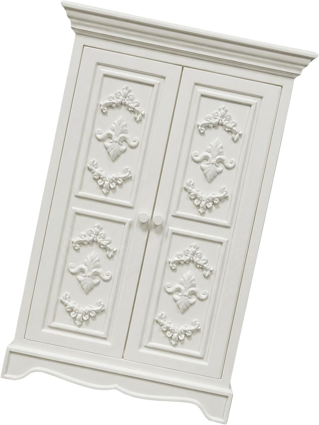 Small-Scale Wardrobe Furniture, French Inspired Double Door Armoire with White Relief Panels for Bedroom Display and Room Box Decor Small Scale Wardrobe French Armoire Double Door Cabinet White Relief