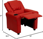 HBCY Creations Kid's Recliner - Red Vinyl Upholstery - Integrated Cupholder - Padded Headrest - Safety Recline Feature