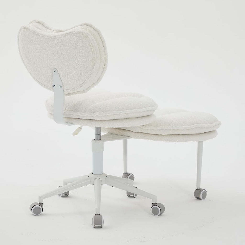 Cross Legged Office Chair with Wheels–360°Swivel Meditation Chair, Adjustable Height Yoga Office Chair for Adults, Ergonomic Kneeling Chair with Back Support for ADHD,Teddy Fabric Ivory