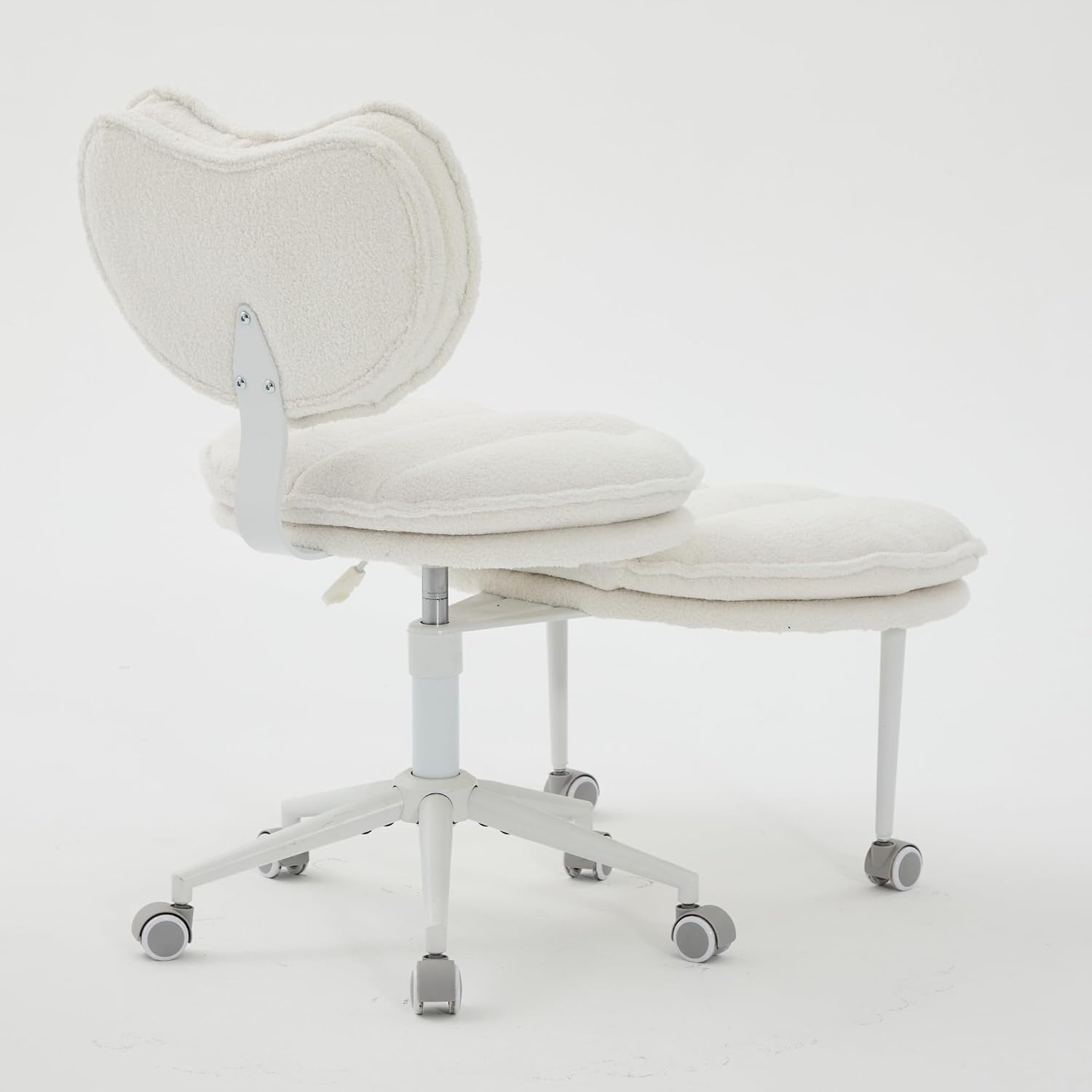 Cross Legged Office Chair with Wheels–360°Swivel Meditation Chair, Adjustable Height Yoga Office Chair for Adults, Ergonomic Kneeling Chair with Back Support for ADHD,Teddy Fabric Ivory