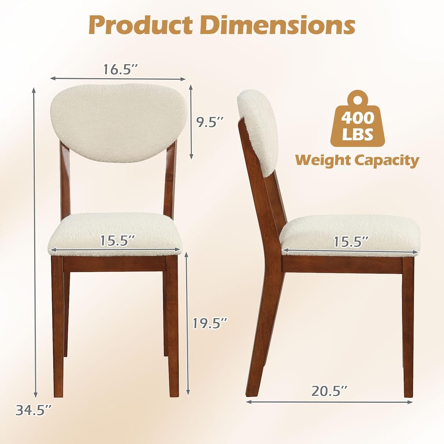 Giantex Sherpa Dining Chairs Set of 4, Modern Kitchen Chair w/Rubber Wood Legs, Padded Seat & Backrest, Armless Accent Side Chairs for Living Room, Dining Room, Restaurant
