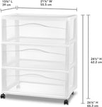 Sterilite Wide 3-Drawer Cart, Plastic Storage Organizer Drawers with Wheels, White - Rolling Multipurpose Bins for Dresser, Closet, Cabinet, Bedroom, Bathroom, and Office Organization