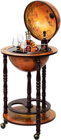 TANGZON 330MM/360MM Globe Drinks Cabinet, Movable Whisky Wine Spirits Cabinet with Casters, Wine Container Minibar Storage Wooden Cart (Brown)