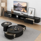 Floating TV Stand,47-118" Wall Mounted TV Shelf, Floating TV Consolewith Flip-Down Doors & Drawers, Modern TV Media Console Center Large Storage TV Stand (Black-Led, 110.2")