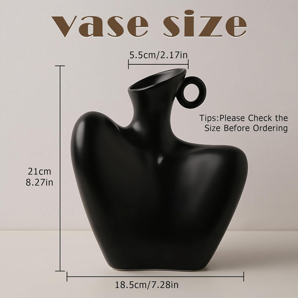 Ceramic Vase, Human Body Vase for Home Decor, Modern Minimalist Boho Vase for Living Rooms, Bedrooms, Shelves, Dining Tables, Bathrooms, and Offices (Black)