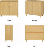 WAMPAT 35.4" Wood Sideboard Buffet Table with 2 Doors – Small Oak Credenza Storage Cabinet for Dining Room & Kitchen, Modern Coffee Bar with 3 Compartments for Living Room & Hallway