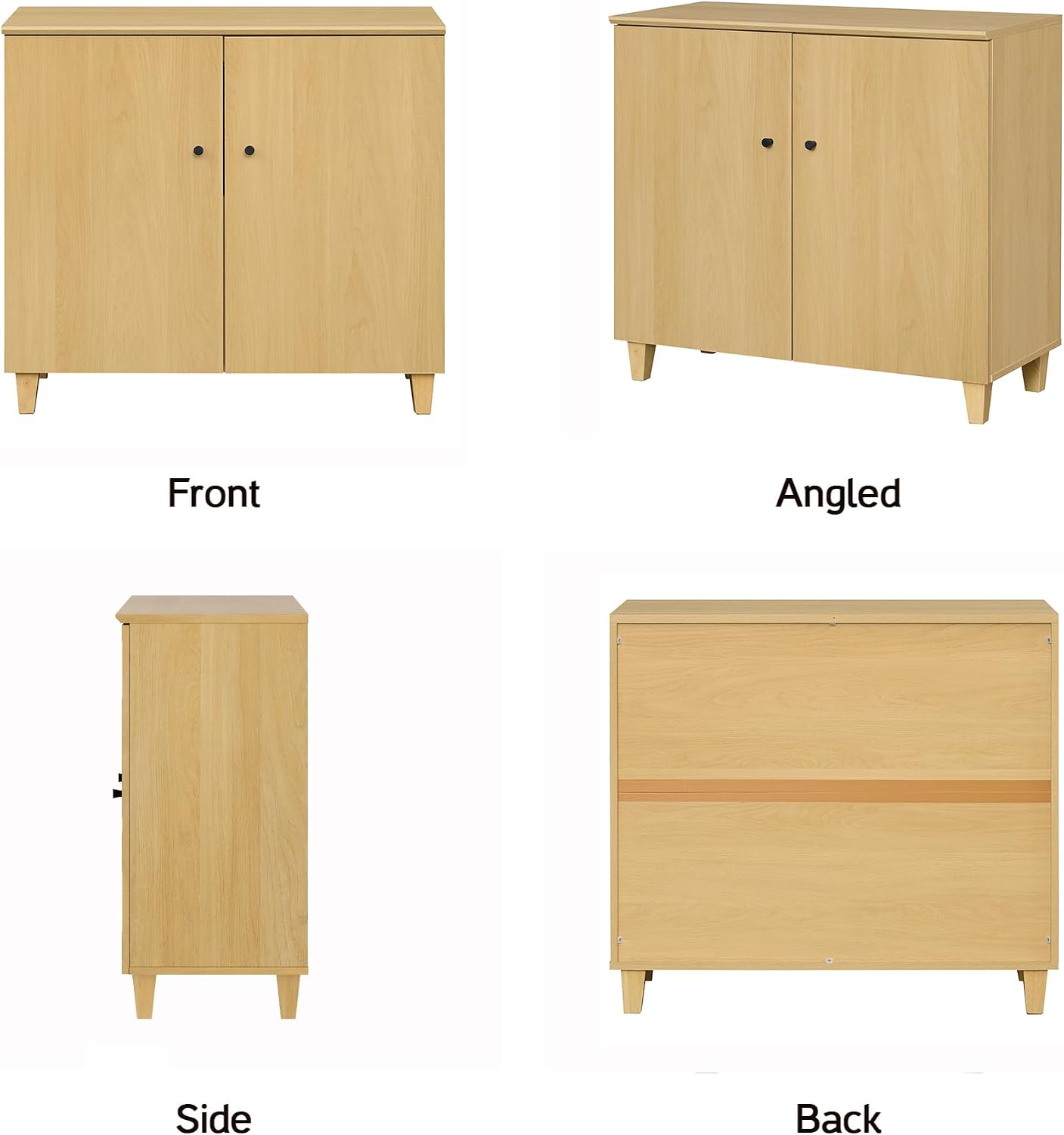 WAMPAT 35.4" Wood Sideboard Buffet Table with 2 Doors – Small Oak Credenza Storage Cabinet for Dining Room & Kitchen, Modern Coffee Bar with 3 Compartments for Living Room & Hallway