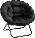 Grezone Folding Saucer Chair, Oversized Lazy Moon Chair with Metal Frame, Comfy Bedroom Chairs for Bedroom, Living Room, Study Black JC