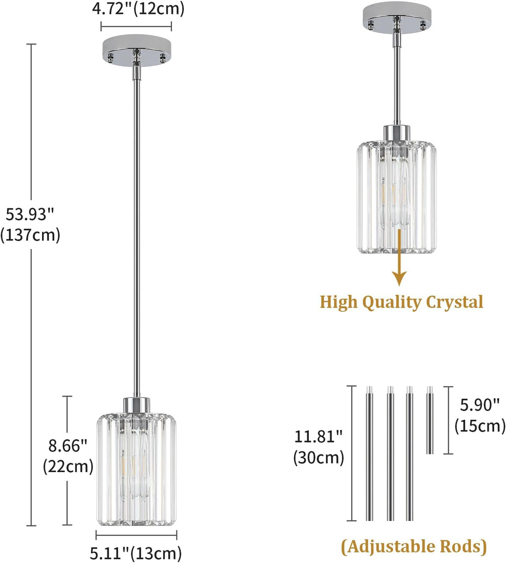 2 Pack Crystal Pendant Lights Kitchen Island Chrome Kitchen Pendant Lighting Over Island Modern Dining Room Light Fixtures Hallway Lights Adjustable Hanging Pendant Light for Bathroom Entryway Bedroom